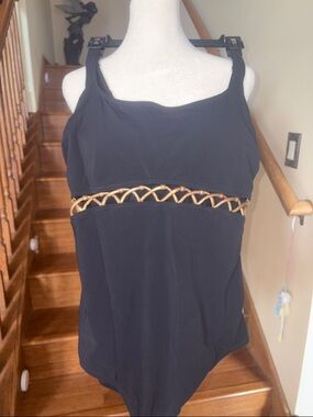 NWT swimsuit black w/ gold braided accent  under breast bone multi sizes